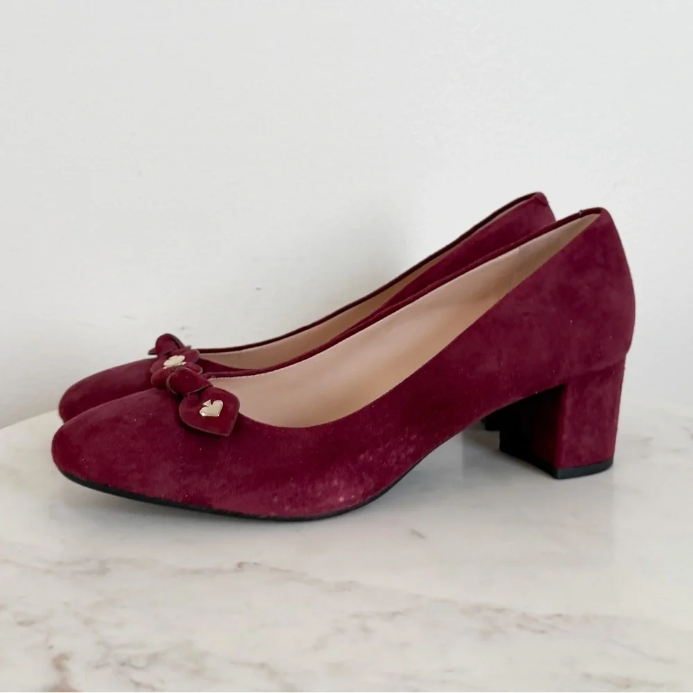 NEW Kate Spade New York Benice Burgundy Suede Block Heels Size 8